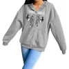 Huvtröjor dam Gothic Skeleton Dam Zip Up Oversized sweatshirt Höst Vinter Dam Punk Skull Huvjacka Y2K Kläder Grunge Coat