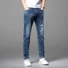 Jean bleu pour hommes, marque de mode, coupe Slim, petits pieds, élastique, délavé, pantalons décontractés, ZichaoQH73