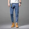 Thin Summer Stretch Men's Dark Blue Jeans Fashion Brand Small Bee Slim Fit Feet Elastic Pants