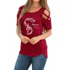 Женские футболки с футболками-это футболка для женщин в Mind Women Summer Print Casual Cotton Perforated Plound Hollow The Tee Tops