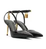 Yaz lüks marka asma kilit sandalet ayakkabı stiletto topuklu kilit anahtar çıplak siyah beyaz buzağı derisi deri yüksek topuklu parti elbise düğün bayan yürüyüş eu35-43