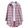 Women's Blouses 2022 Vrouwen lange mouw shirts rood en zwart flanel geruite shirt tops casual losse vrouwelijke cheque kleding