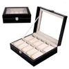 Scatole per orologi Scatola nera di lusso Organizer 10 slot Custodia per gioielli in pelle PU Cuscini per orologi Display Confezione regalo