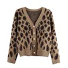 Kvinnor S KNITS TEES Fashion Leopard Print Sticked Cardigan Women Long Sleeve V Neck Sweater Knitwear Autumn Winter Girls Casual Coat Ytterkläder 220902