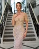 Shiny Champagne Mermaid Prom Dresses Square Collar Short Sleeves Party Dresses Sequined Beaded Custom Made Evening Dress