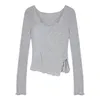 Maglietta da donna Tonngirls Maglietta a maniche lunghe Linea Fungus Orlo irregolare lavorato a maglia Snella Autunno Stile coreano Crop Top Maglietta solida sexy 220902