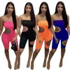 Modefärg matchande mager rompers för kvinnors hål hög elastiska bröst wrap toppar shorts sexiga yoga casual jumpsuits mn8355