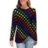 Women's T Shirts Colorful Polka Dot Print Rainbow Dots Bright Trendy Shirt Autumn Long-Sleeve Casual Tshirt Oversized Graphic Top Tees