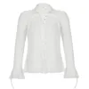 女性のブラウス2023秋の女性セクシーなTシャツヴィンテージファッションvネックボタンY2K白いカジュアル長袖トップレディースを見る