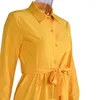 Юбки Женщины твердый цвет однобортный кнопка с длинным рукавом платье для вечеринки