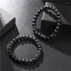 Strand 8mm svart matt onyx stenpärlor armband set pärlspetsar heren armband bileklik erkek handgjorda smycken män tillbehör