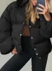 Damen Daunenparkas Korean Fashion Casual Crop Winterjacken Einreiher mit Kapuze Solide Parkas Frauen Lose Allmatch Streetwear Ästhetische Mäntel 220902