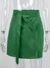 Skirts Wannthis Faux Leather Crocodile Pattern A-Line Skirt Y2K Women Fashion Elegant Solid Green High Waist Split Mini Summer