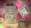 Couple d'amoureux classiques montre de créateur 33mm 27mm luxe mode cristal diamants bague femmes hommes montres romain carré ceinture en cuir montre-bracelet à quartz