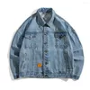 남자 재킷 가을 가을 남자의 블루 데님 패션 캐주얼 한 색소 옷장 싱글 가슴 포켓 진 재킷 남성 chaquetas hombre