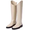 Stiefel aus Leder mit klobigem Absatz, Ritter-Damen-Slip mit runder Nase auf langen mittelhohen Absätzen, solide Botas, flache Schuhe für Neu 220811