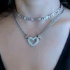 Anhänger Halsketten Mode Gold Kubanische Link Kette Choker Halskette Liebe Herz Punk Silber Farbe Zirkonia Kragen Für Frauen Schmuck geschenk