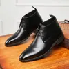 Männer Boots Eca6d High-End Solid Color PU Fashion Speced Toe Einfache Schnür-up-Business-Kleiderschuhe ad136