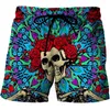 Heren shorts schedel grafisch strand 3D -patroon donkere schedelbordshorts mannen/vrouwen skelet hiphop korte broek plus size kledingmensen