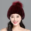 100% import mink p￤ls hatt med r￤v p￤ls boll beanie cap vinter varmt h￶g elastik