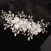 Headpieces Crystal Bride Wedding Hair Comb Silver Rhinestone Flower Bridal Pieces Pearl Accessories for Women and Girls