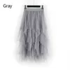 Casual Dresses Asymmetrical High Waist Ruffles Mesh Tutu Tulle Long Midi Skirt For Women Black White Pink 220902