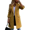 여성 트렌치 코트 긴 소매 양모 코트 순수한 색조의 통기성 턴 다운 칼라 더블 브레스트 여성 외투 겉옷 220902