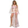 Women's Sleepwear Bridal Bathrobe Women's Nightgowns Fur Wedding Feather Translucent Lace Long Robes For Women Mesh Dress Solid