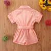 Fashion Rompers Summer Toddler Kids Baby Girls Clothes Tooling Style Short Sleeve Lapel Button Overalls Jumpsuit Outfits 20220902 E3