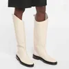 Stiefel aus Leder mit klobigem Absatz, Ritter-Damen-Slip mit runder Nase auf langen mittelhohen Absätzen, solide Botas, flache Schuhe für Neu 220811