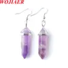 Natural Gemstones Hexagonal Pointed Dangle Earrings Reiki Chakra Silver Plated Eardrop Healing Trend Female Gift BO952