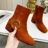 Designer ￤kta l￤derkvinnor Ankelst￶vlar broderade Laurel-plattformen Martin Boot Thick Heel Metal Buckle Fashion Star Road Winter Boots 35-42