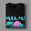 メンズTシャツメンレトロサンセットマイアミビーチシャツ蒸気波綿トップクレイジーショートスリーブラウンドカラーティーティークラシックTシャツ