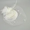 Headpieces e jue shung bruids net veer hoeden witte rode zwarte vogelcage bruiloft fascinator gezicht sluiers parels bruid