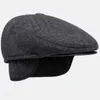 Berets HT1852 Men Cap Hat Classic Autumn Winter Vintage Flat Beret Warm Ivy Sboy Casual Earflap Dad For