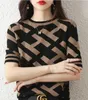 Nuevo 2022 Verano Mujer Suéteres de manga corta Moda Knit simios letra impresa Suéter Camiseta Femme Vintage Diseñador de lujo Slim Y2K Tee Tops