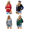 Dames t shirts dames knoop kraag sweatshirt met lange mouwen pullover trekkingskapsels met pocket plaid stiksels bedrukte tops