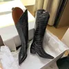 Boots Sexy Street Woman Punch Shoe Crocodile Print Raw Heel Leather Party Slip On Shoes Platform Knee Gothic 220903