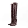 Boots Femmes chevauchant 12 cm de talon mince en fourrure arrière zipper genou haut rouge personnalisé chaussures hiver long Nouveau 220901