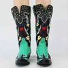 Boots BONJOMARISA Western Cowboy Women Boots Cowgirl Mid Calf Boots Heart Retro Embroidered Slip On Chunky Casual Spring Shoes Woman 220903