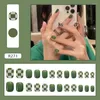 False unhas 24pcs Verde Wecherboard Lovely Girl Girl Wearable Fake Set Press On Acrylic Nail Art Dicas