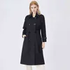 Women's Down Parkas Double Breasted Black Trench Coat For Women 2022 Autumn Turn Down Collar Straight Loose High Quality Long Coat With Belts T220902
