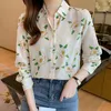 Blusas femininas chikichi 2022 estilo de outono estilo romântico francês Romântico impressão de camisa de manga longa de matha de mangas compridas Top casual