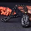 Anhänger Halsketten Großhandel Schwarz Natürlicher Obsidian Stein Anhänger Geschnitzte Buddha Hand Huhn Glück Amulett Halskette Für Frauen Männer Schmuck