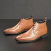 Britannique bottines hommes chaussures classique bout pointu fissure treillis couleur unie PU dentelle mode décontracté rue quotidien AD143