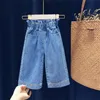 Spring Autumn Girls Jeans Baby Denim Pants Kids Trousers Children Bottoms Fashion Wide Leg Pockete Patch Bud Waist 1 To 7 Yrs 20220903 E3