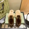 10A 2023 Fashion Designer Women Fur Slippers Bee Loafers Genuine Leather Mules Princetown Woman White Black metal buckle chain Casual Flat Shoes Slipper 3541 with bo