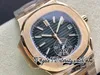 3KF V2 3k5980-1AR-001 CH28-520 Montre Homme Chronographe Automatique Or Rose Bleu Texture Cadran Marqueurs Bâton Bracelet Acier Inoxydable Deux Tons Super Edition Montres Éternité