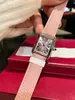 Marque De Luxe Réservoir Montre À Quartz En Cuir Véritable Cadran Rose Montre-Bracelet Pour Les Femmes Chiffres Romains Horloge Dame En Acier Inoxydable Géométrique Rectangle Montres Étanche