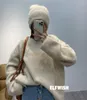 Damenpullover Frau Beige Grau Boxy Alpaka Wollmischung Strick Rundhalsausschnitt Übergroßer Pullover Drop Shoulder Lange Ärmel LOSE 2022 Winter